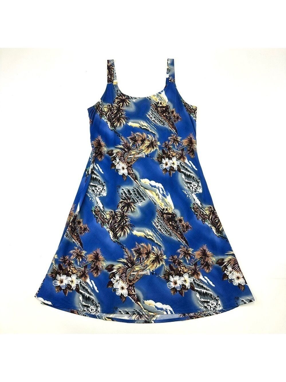 Hilo Hattie blue tropical Hawaiian print womens tank dress Fits Medium Vintage